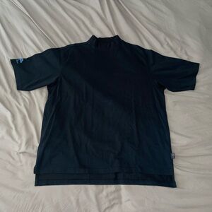 Vintage 2004 Adidas Men T-Shirt L Black Mock Neck Climalite Embroidered Logo Y2K